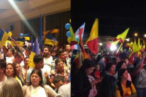 Simpatizantes de partidos políticos en Costa Rica, celebrando resultados de elecciones 2018.