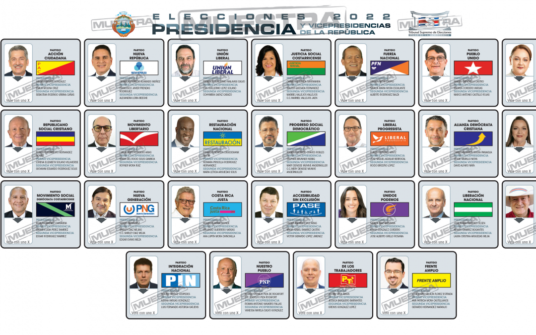 Muestra de papeleta presidencial elecciones Costa Rica 2022
